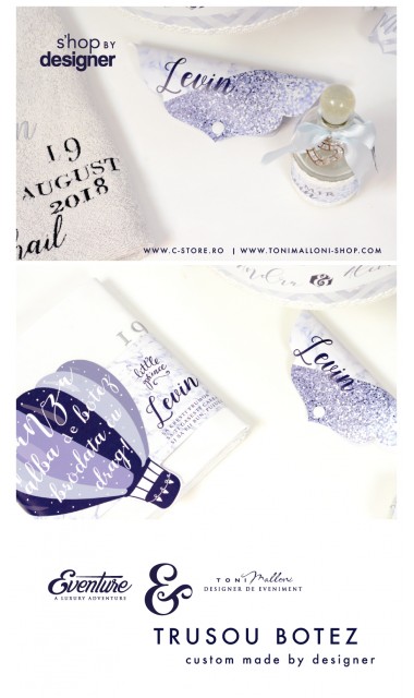 Trusou de botez pentru baieti cu baloane de aer si glitter silver, Daddy's Boy 7